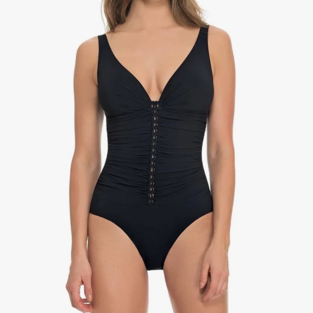 Profile by Gottex Waterfall D-Cup Shirred V-Neck One Piece Swimsuit